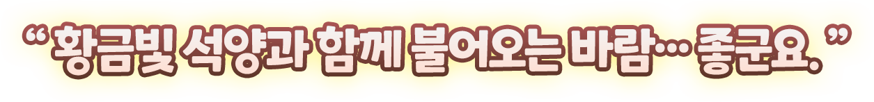 “황금빛 석양과 함께 불어오는 바람… 좋군요.”